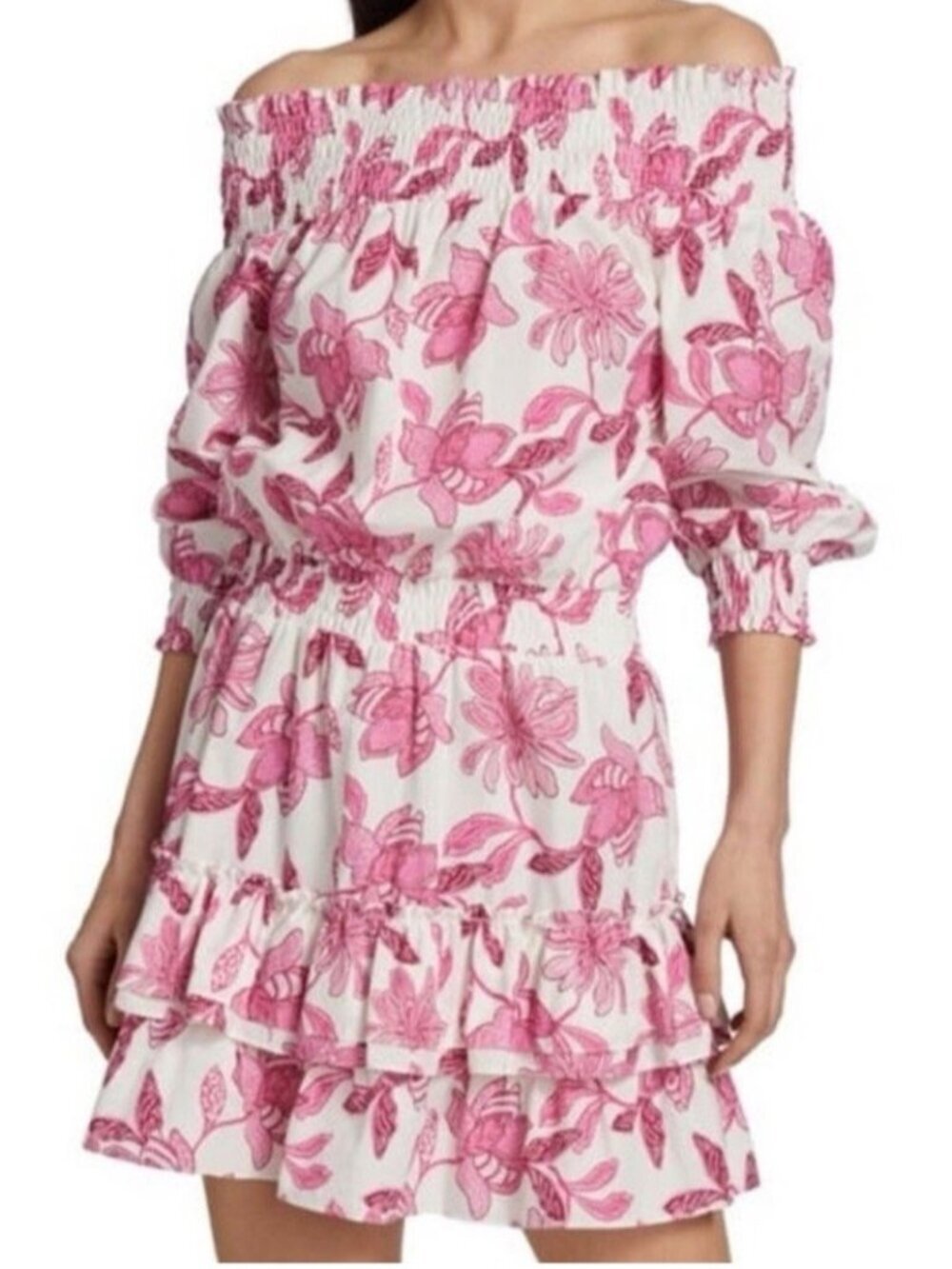 GENERATION LOVE fiona dress pink floral LARGE feminine romantic off the shoulder